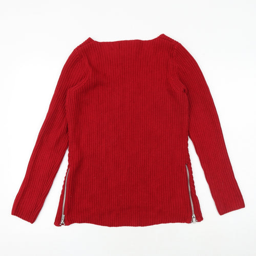 NEXT Womens Red Boat Neck Cotton Pullover Jumper Size 8