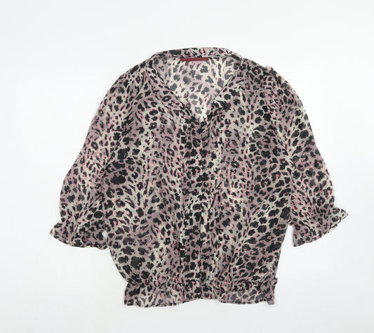 NEXT Womens Pink Animal Print Polyester Basic Blouse Size 16 Collared - Leopard Print