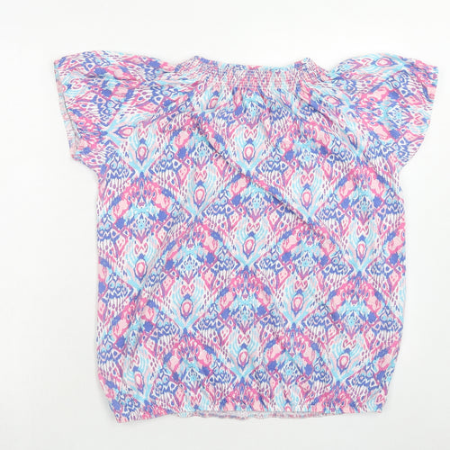 M&Co Womens Multicoloured Geometric Cotton Basic T-Shirt Size 14 Round Neck