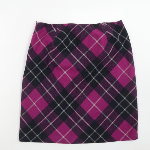 EWM Womens Purple Plaid Polyester Mini Skirt Size 16 Zip