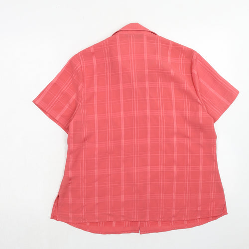 Bonmarché Womens Pink Plaid Polyester Basic Button-Up Size 16 Collared