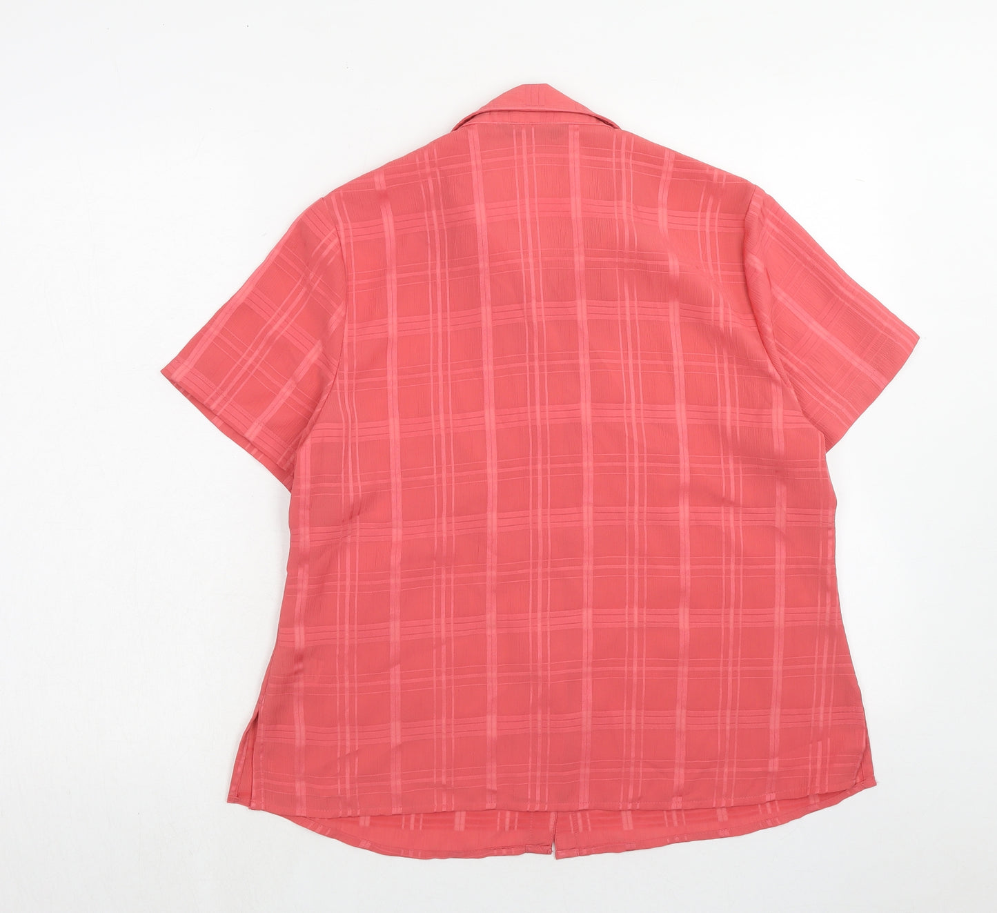 Bonmarché Womens Pink Plaid Polyester Basic Button-Up Size 16 Collared