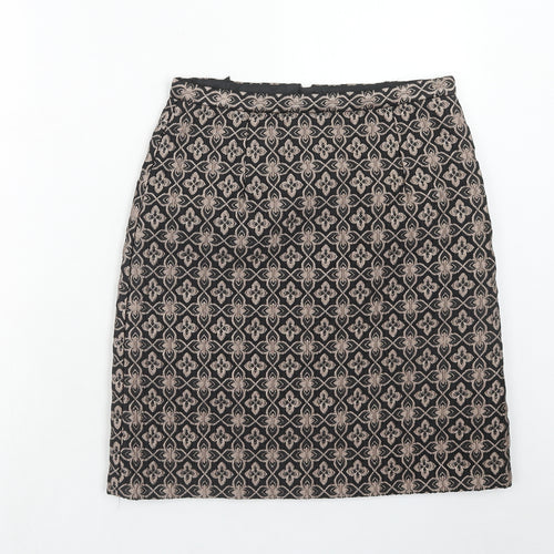 Marks and Spencer Womens Brown Geometric Polyester A-Line Skirt Size 10 Zip - Mosaic Print