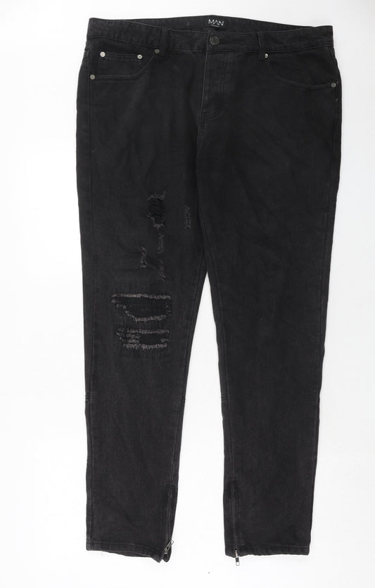 Boohoo Mens Black Cotton Skinny Jeans Size 36 in Regular Button