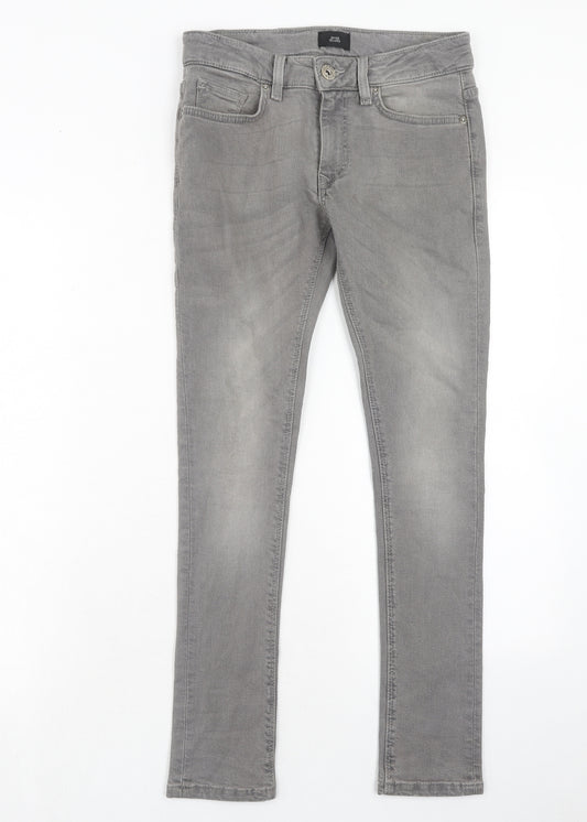 River Island Mens Grey Cotton Skinny Jeans Size 26 in Regular Zip