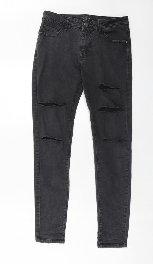 Bershka Womens Black Cotton Skinny Jeans Size 8 Regular Zip