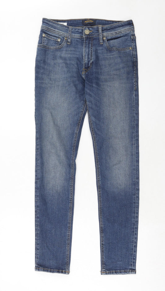 JACK & JONES Mens Blue Cotton Skinny Jeans Size 28 in L30 in Regular Zip
