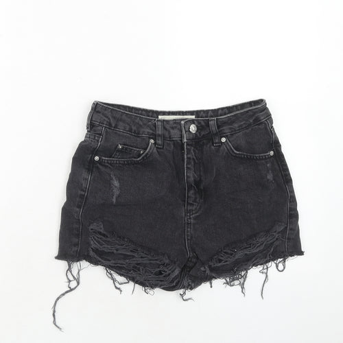 Topshop Womens Black Cotton Cut-Off Shorts Size 8 Regular Zip