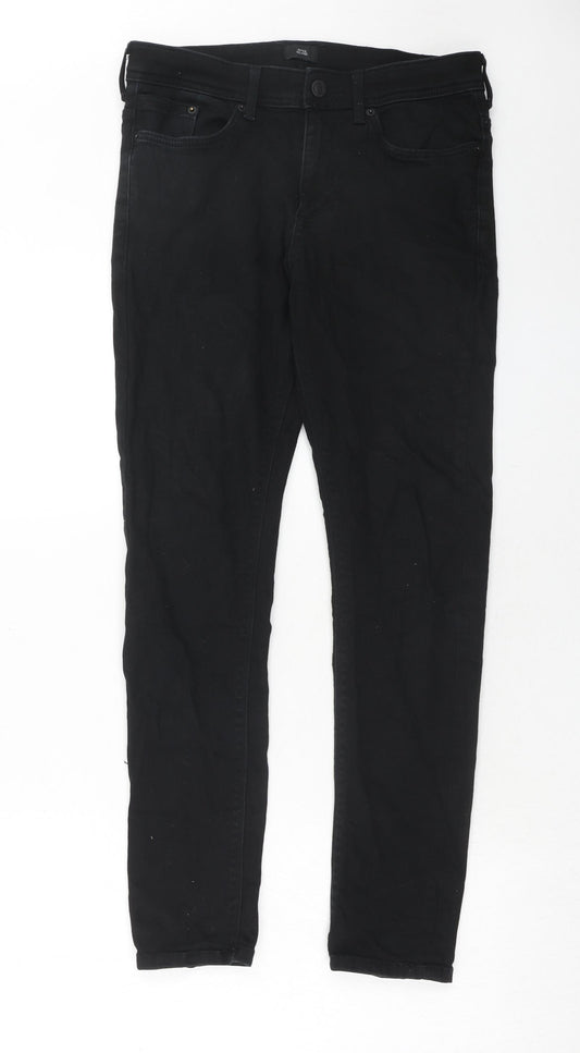 River Island Mens Black Cotton Skinny Jeans Size 28 in L32 in Regular Zip