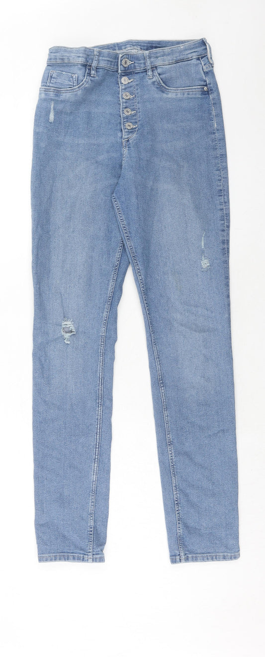 H&M Girls Blue Cotton Skinny Jeans Size 14-15 Years Regular Button - Distressed