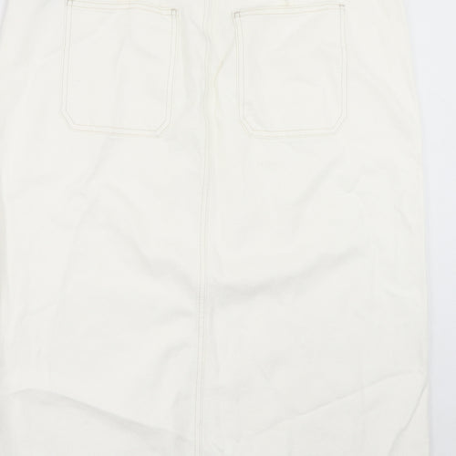 Marks and Spencer Womens White Cotton A-Line Skirt Size 18 Zip