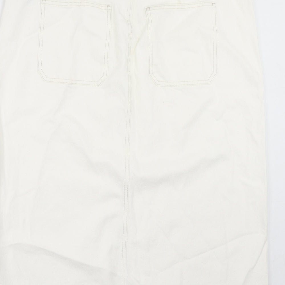 Marks and Spencer Womens White Cotton A-Line Skirt Size 18 Zip