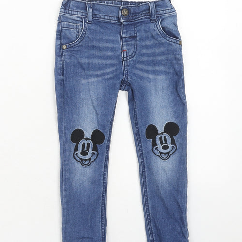 Disney Girls Blue Cotton Skinny Jeans Size 2-3 Years Regular Button - Mickey Mouse