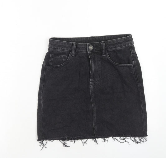 AsYou Womens Black Cotton A-Line Skirt Size 8 Zip