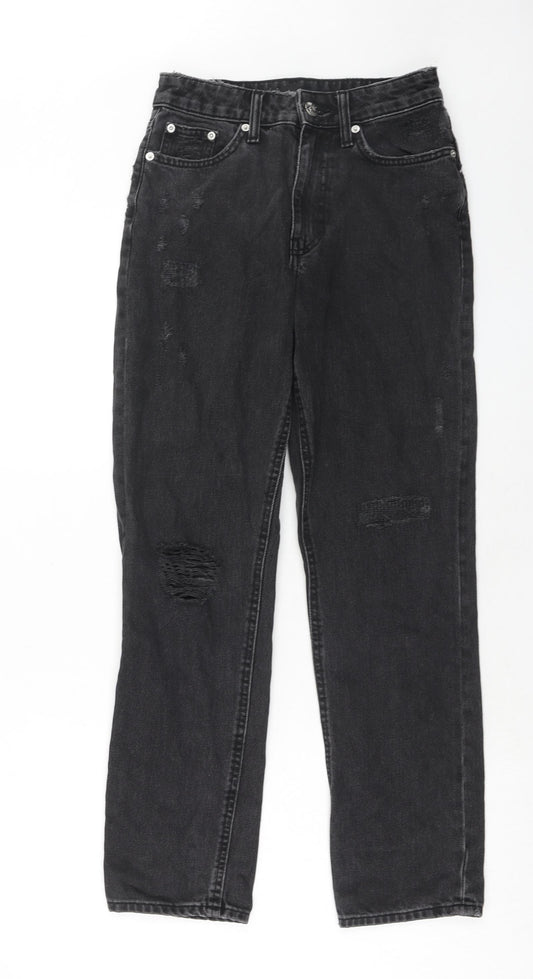River Island Womens Black Cotton Straight Jeans Size 8 Regular Zip