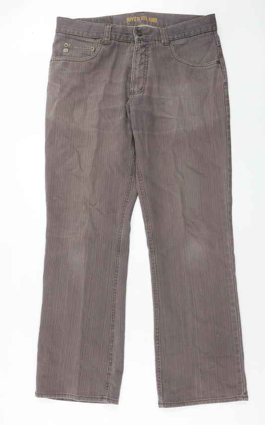 River Island Mens Brown Striped Cotton Straight Jeans Size 32 in L31 in Regular Zip