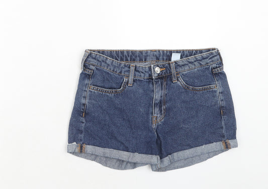 H&M Womens Blue Cotton Basic Shorts Size 6 Regular Zip