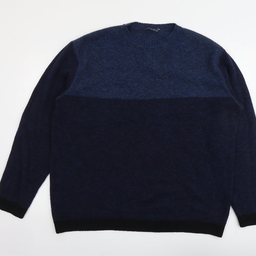 Bey Men Club Mens Blue Round Neck Wool Pullover Jumper Size L Long Sleeve
