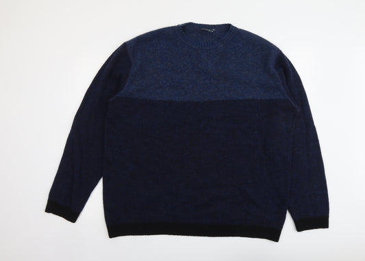 Bey Men Club Mens Blue Round Neck Wool Pullover Jumper Size L Long Sleeve