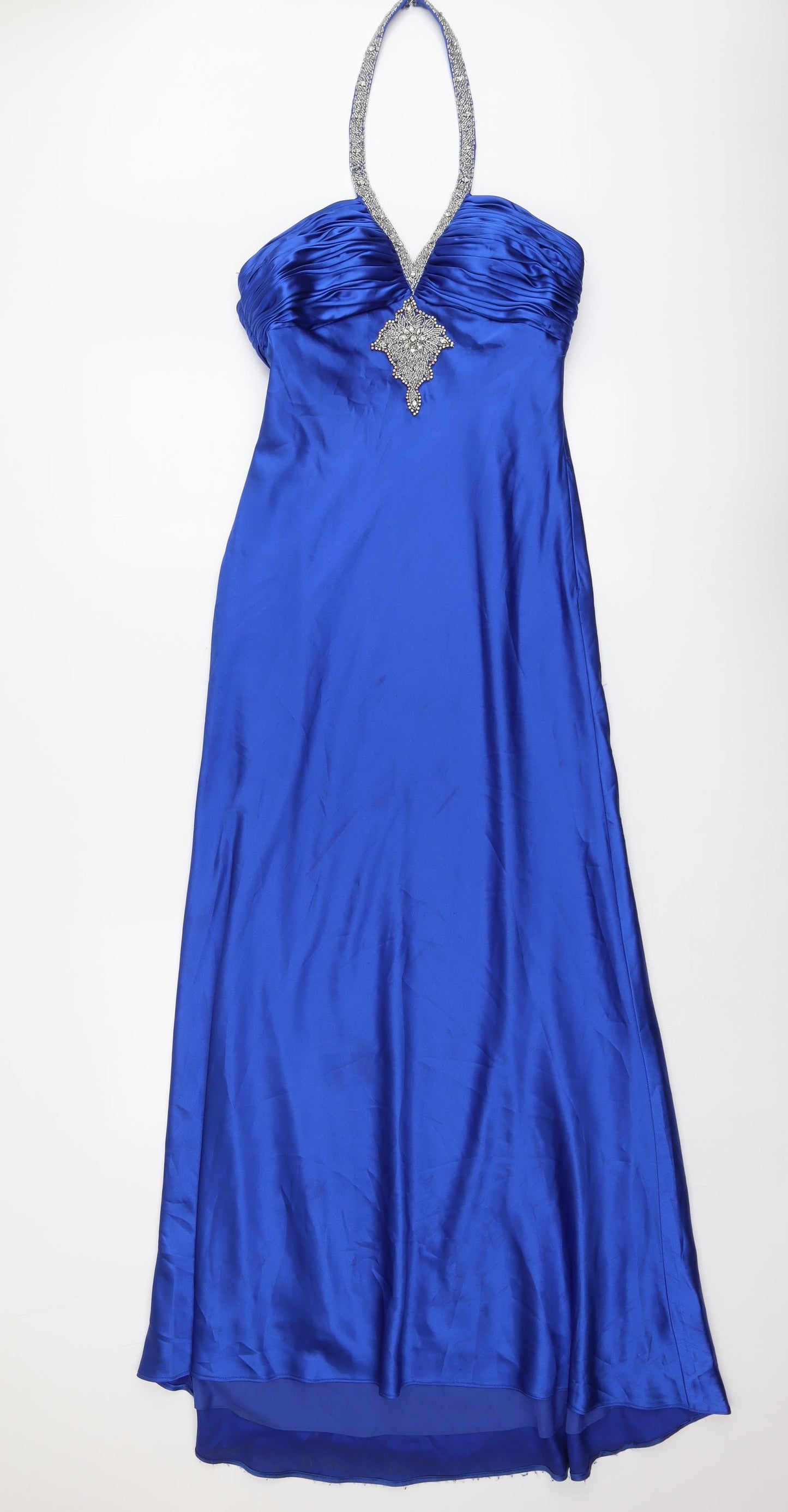 Xtreme Womens Blue Polyester Ball Gown Size 4 Halter Zip - Embellished