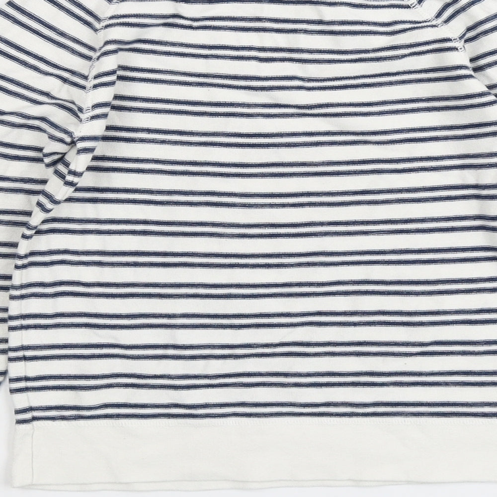H&M Girls White Round Neck Striped Cotton Pullover Jumper Size 9-10 Years Pullover