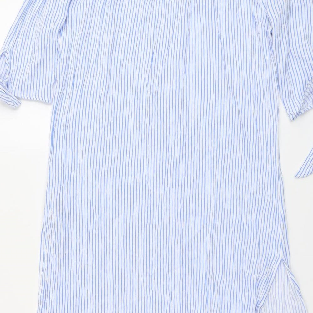 New Look Womens Blue Striped Viscose A-Line Size S Off the Shoulder Pullover