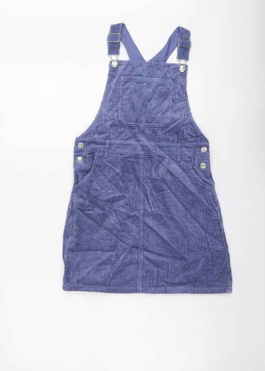 Marks and Spencer Girls Blue Cotton Pinafore/Dungaree Dress Size 10-11 Years Square Neck Button