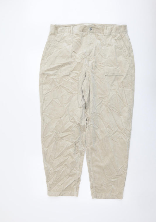 Per Una Womens Beige Cotton Trousers Size 16 L26 in Regular Button