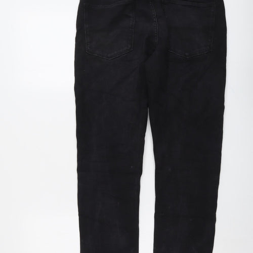 Marks and Spencer Mens Black Cotton Straight Jeans Size 30 in L31 in Slim Button