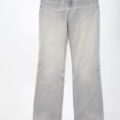 Per Una Womens Grey Cotton Straight Jeans Size 10 L32 in Regular Button