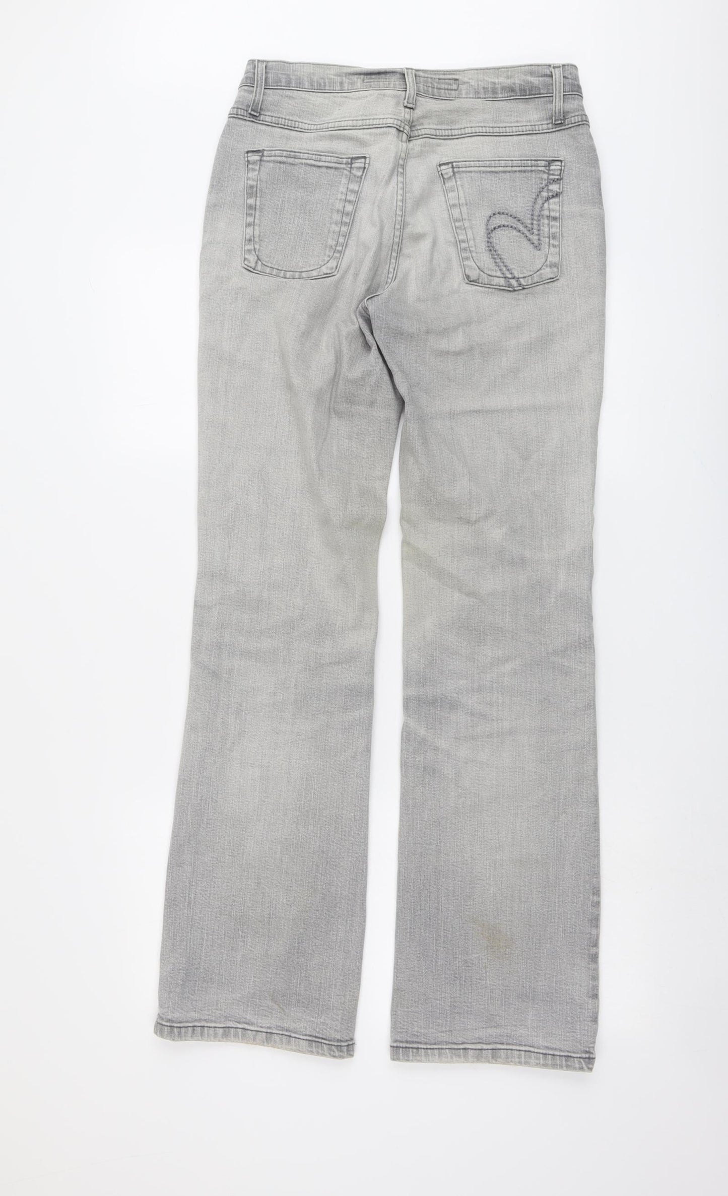 Per Una Womens Grey Cotton Straight Jeans Size 10 L32 in Regular Button