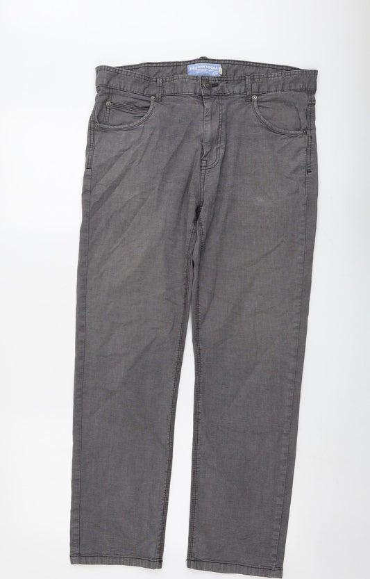RJR.John Rocha Mens Grey Cotton Straight Jeans Size 34 in L29 in Regular Button