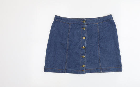 Ravi Famous Womens Blue Cotton Mini Skirt Size 14 Button