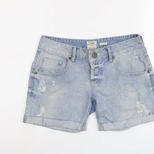 River Island Womens Blue Cotton Boyfriend Shorts Size 10 L5 in Regular Button - Distressed