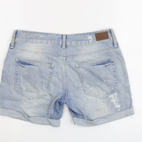 River Island Womens Blue Cotton Boyfriend Shorts Size 10 L5 in Regular Button - Distressed