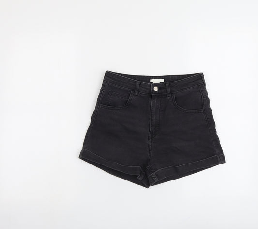 H&M Womens Black Cotton Hot Pants Shorts Size 8 L3 in Regular Button