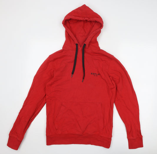 Replay Mens Red Cotton Pullover Hoodie Size S