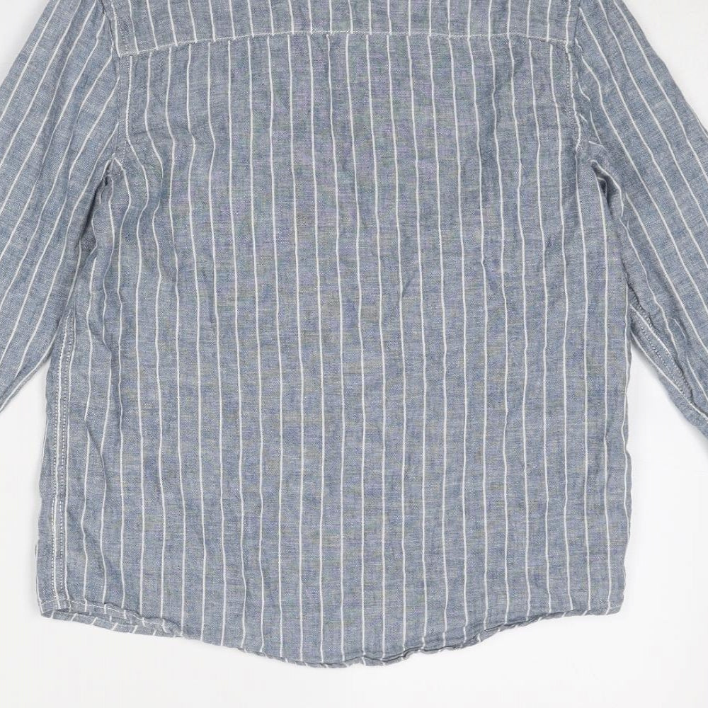 NEXT Boys Blue Striped Linen Basic Button-Up Size 11 Years Round Neck Button