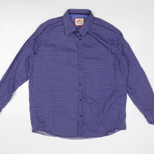 Joe Browns Mens Blue Geometric Cotton Button-Up Size XL Collared Button