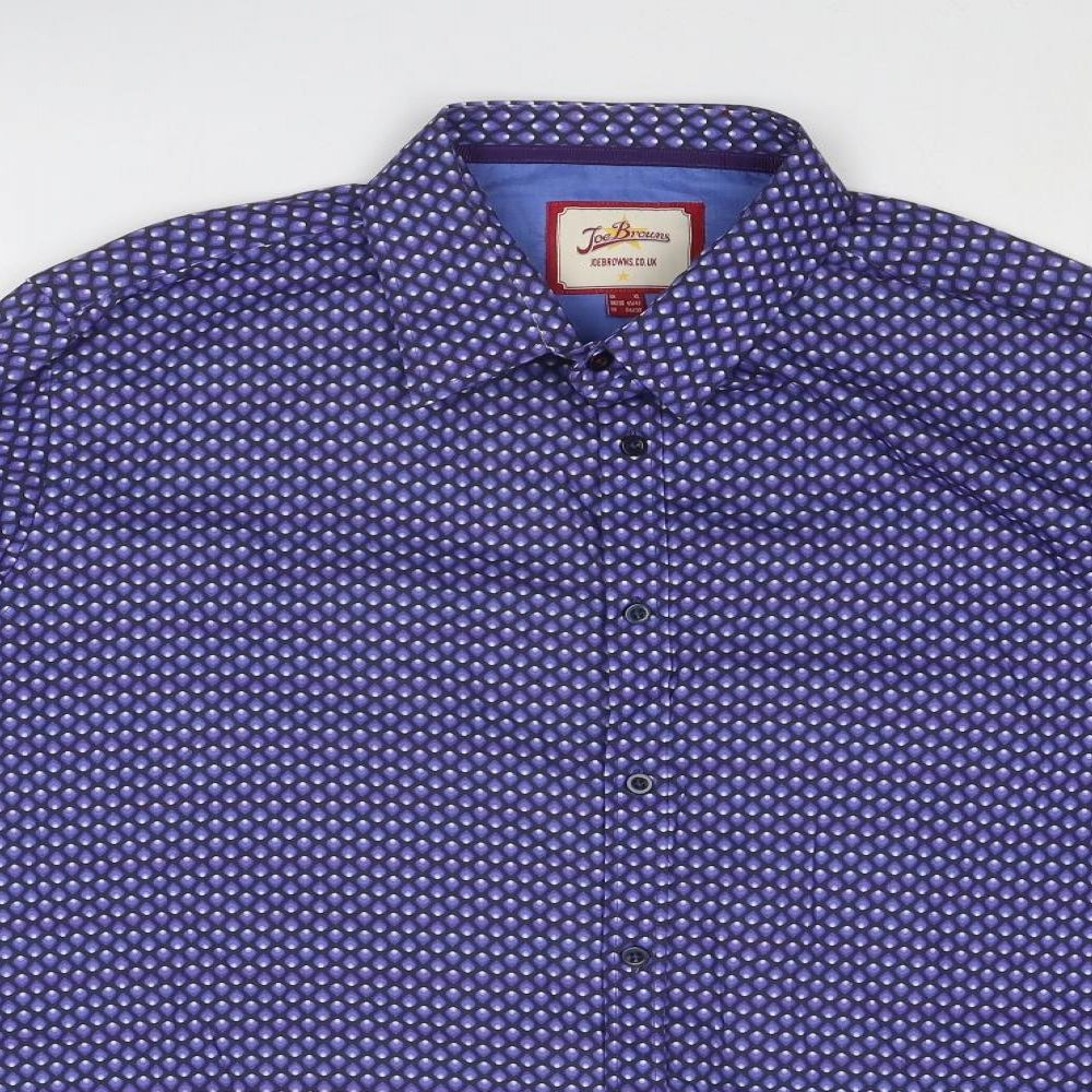 Joe Browns Mens Blue Geometric Cotton Button-Up Size XL Collared Button