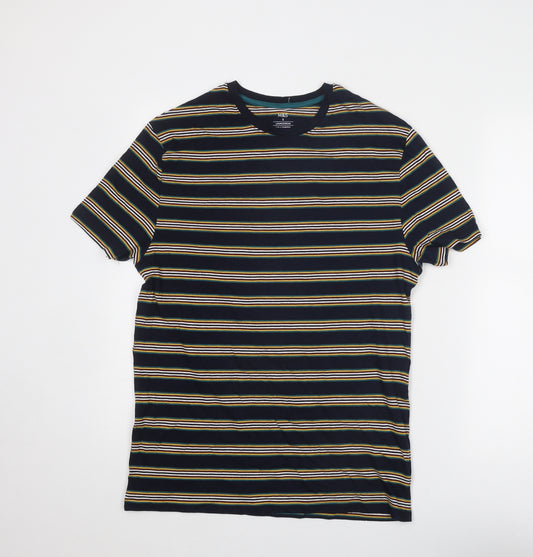 Marks and Spencer Mens Multicoloured Striped Cotton T-Shirt Size S Round Neck