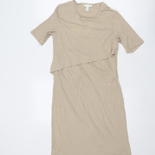 H&M Womens Beige Viscose T-Shirt Dress Size S Round Neck Pullover