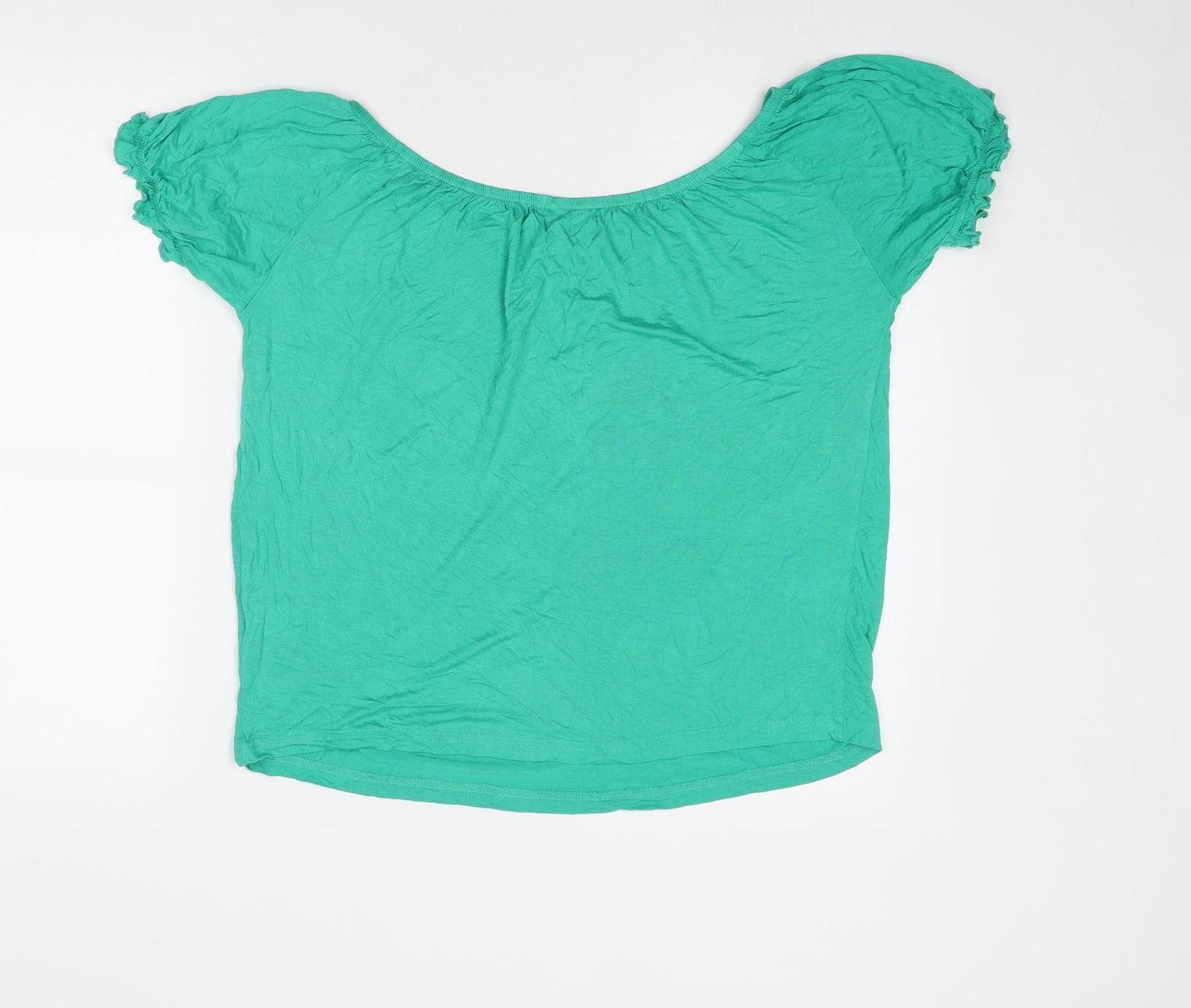Studio Womens Green Viscose Basic T-Shirt Size 12 Off the Shoulder