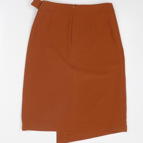 Marks and Spencer Womens Brown Polyester Wrap Skirt Size 6 Zip