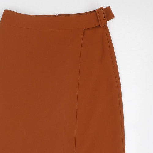 Marks and Spencer Womens Brown Polyester Wrap Skirt Size 6 Zip