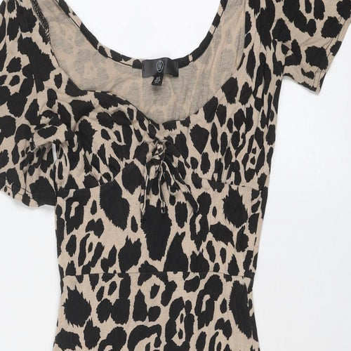 Missguided Womens Beige Animal Print Viscose Bodycon Size 8 Round Neck Pullover - Leopard Print