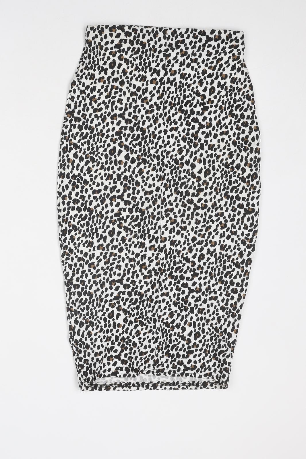 PRETTYLITTLETHING Womens Multicoloured Animal Print Polyester Straight & Pencil Skirt Size 8 - Leopard Pattern
