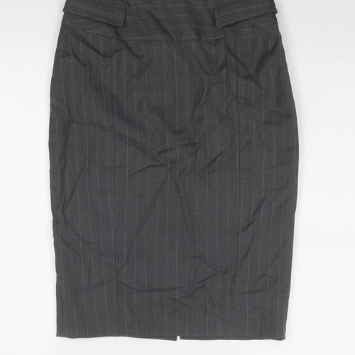 Karen Millen Womens Grey Striped Wool Straight & Pencil Skirt Size 10 Zip