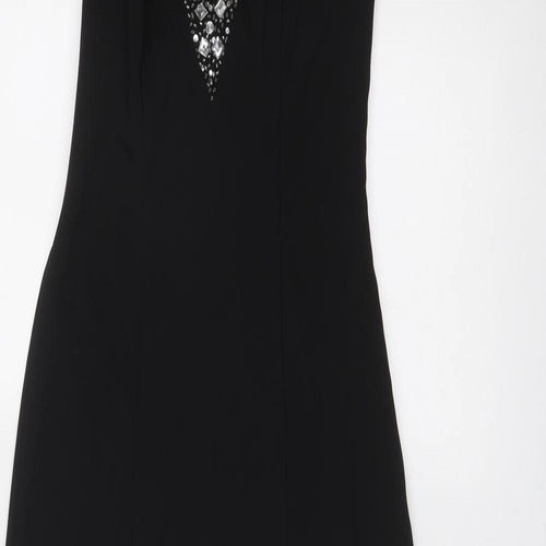 Flor De Noche Womens Black Polyester Ball Gown Size 8 Halter Zip