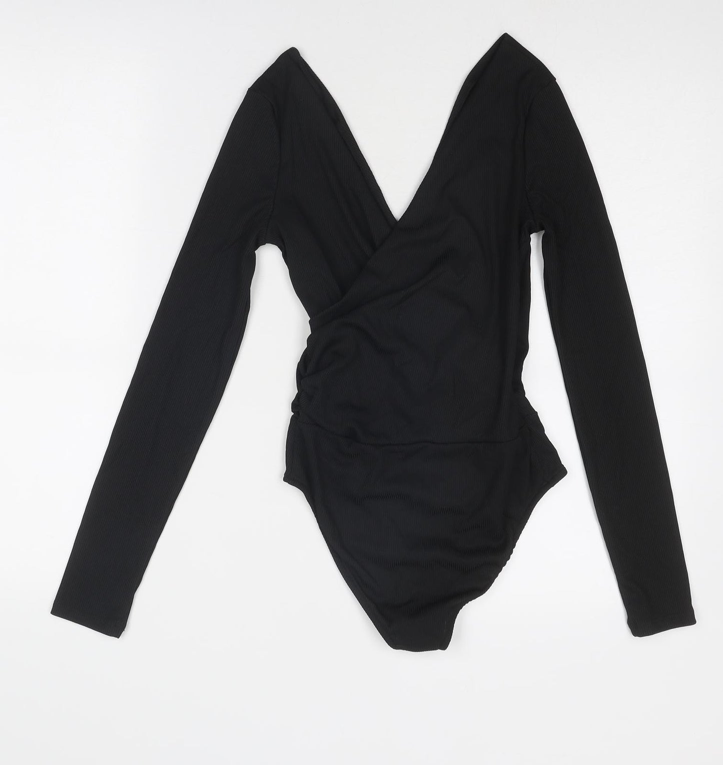 Topshop Womens Black Polyester Bodysuit One-Piece Size 8 Snap - Wrap Style